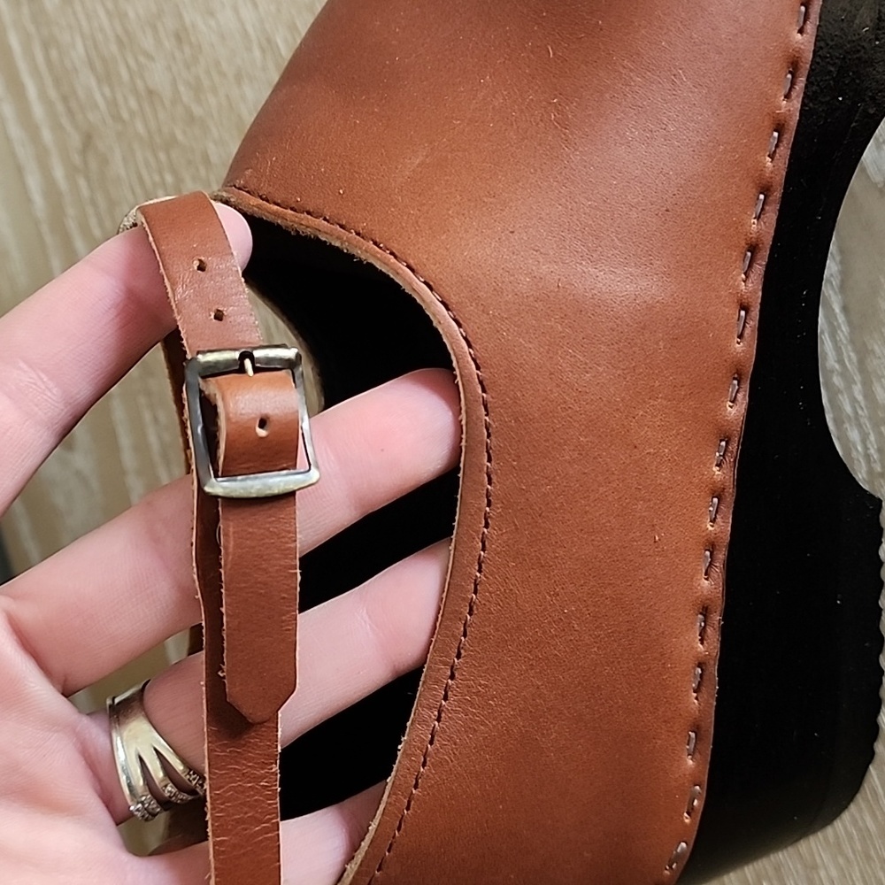Sven Tan Leather Clog Mules with Ankle Strap - Picture 4 of 12